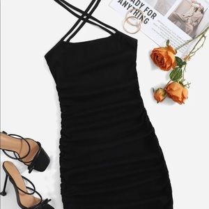 Ruched Detail Cross Halter Dress